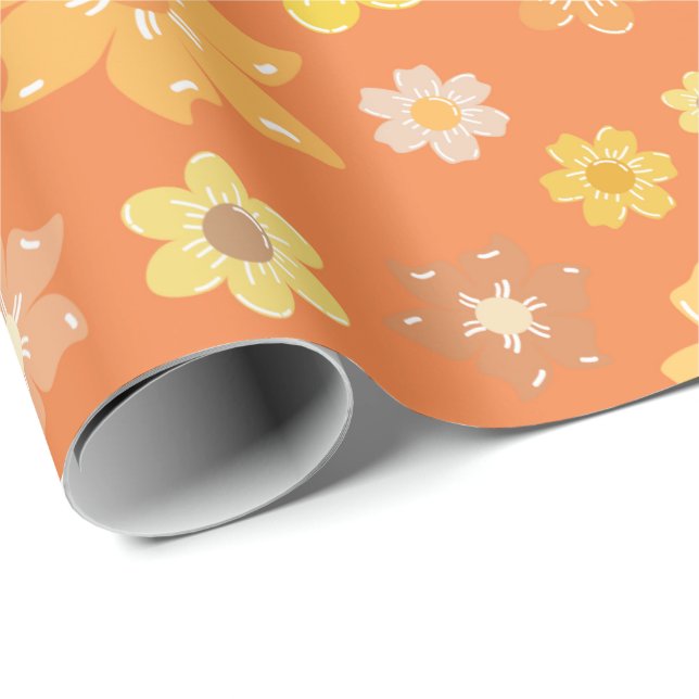 Papel De Presente Cozy Fall Ouro Bloom Seamless Ação de Graças (Ponta do rolo)
