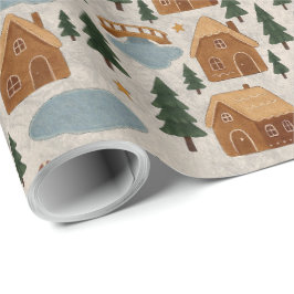 Papel De Presente Cozy Gingerbread Village Wrapping Paper