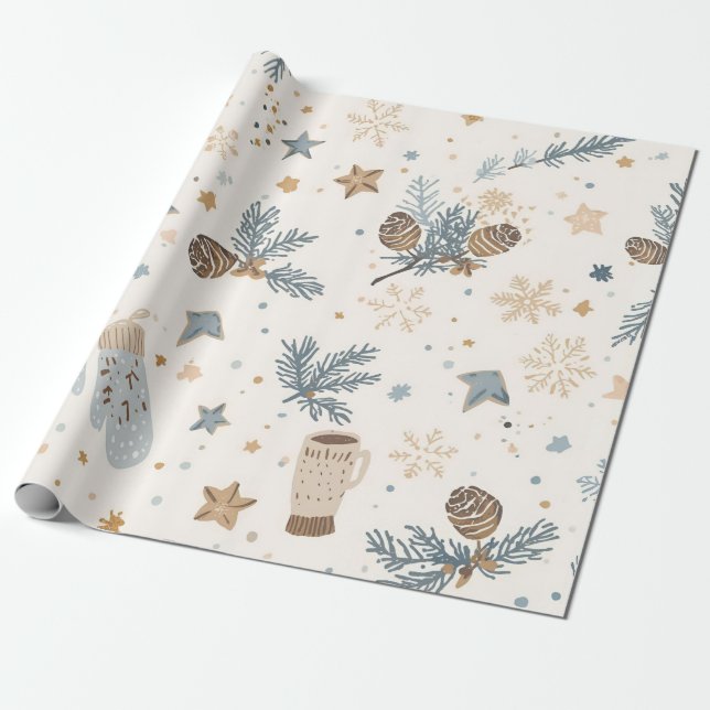 Papel De Presente Cozy Winter Magic | Elegant Minimalist Winter Desi (Desenrolado)