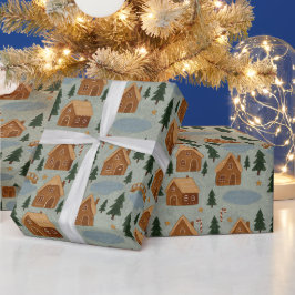 Papel De Presente Cozy Winter Village Pattern Wrapping Paper