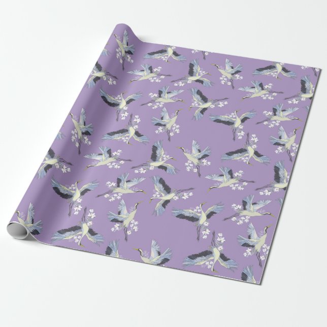 Papel De Presente Crane Kimono Art Roxo (Desenrolado)