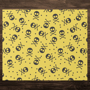 Papel De Presente Crânio Amarelo e Crossbones