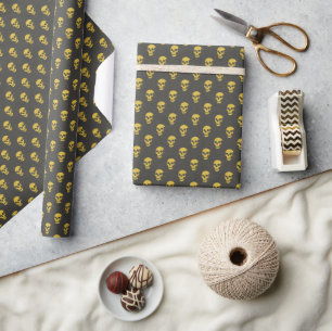 Papel De Presente Crânio anatômico Grungy Polkadots preto amarelo