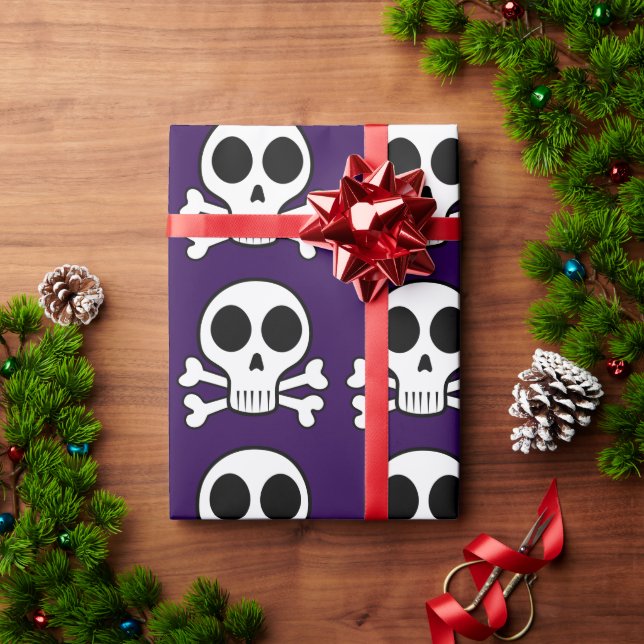 Papel De Presente crânio assustador em um fundo preto (Presente de Natal)