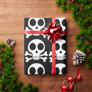 Papel De Presente crânio assustador em um fundo preto