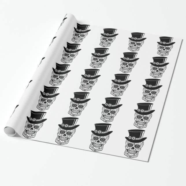 Papel De Presente Crânio de Açúcar Cavalheiro-01 (Desenrolado)