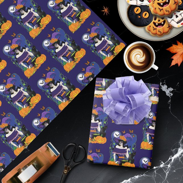 Papel De Presente Crânio de Açúcar de Bruxas do Halloween (Criador carregado)