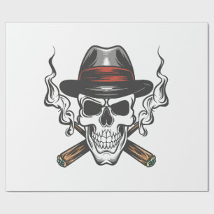 Papel De Presente Crânio de gângster com chapéu fedora