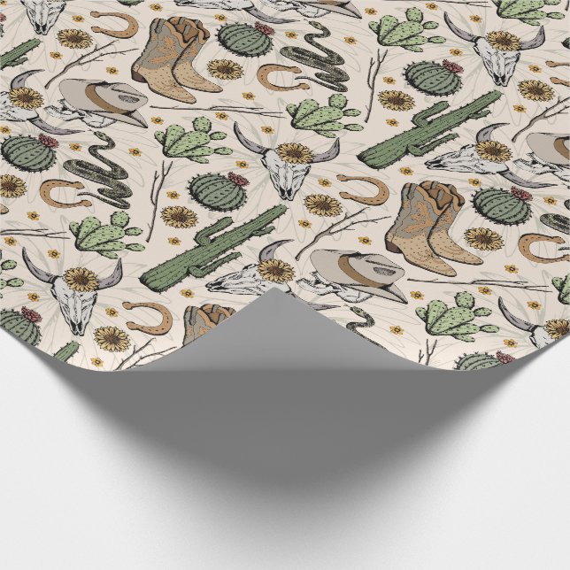 Papel De Presente Crânio e Cactus de Garoto-Americana Ocidental (Ponta)