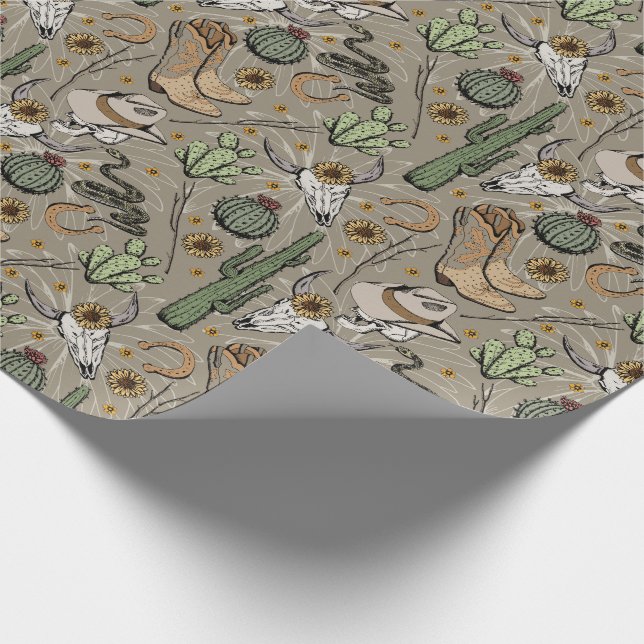 Papel De Presente Crânio e Cactus de Garoto-Americana Ocidental (Ponta)