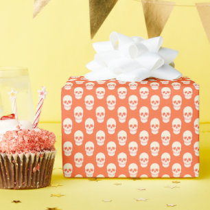 Papel De Presente Crânio em rosa, laranja e creme