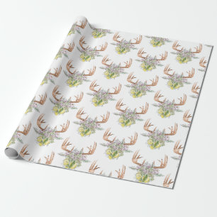 Papel De Presente Crânio Moderno E Coloração Floral De Pastéis