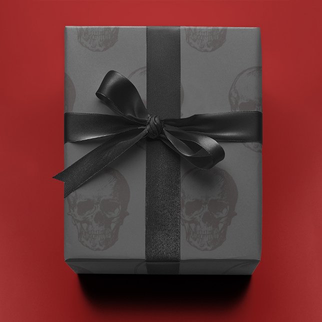 Papel De Presente Crânio negro na Cinza | (A very subtle and spooky gift wrap for any occasion.)