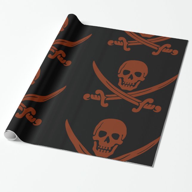Papel De Presente Crânio Pirata Simples Sorridente com Espadas Cruza (Desenrolado)