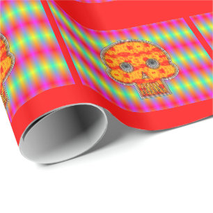 Papel De Presente Crânio Robô Colorido No Fundo Do Arco-Íris