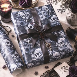 Papel De Presente Crânios Botânicos Góticos Halloween
