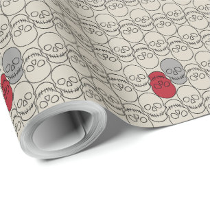 Papel De Presente Crânios - Branco Osso e Preto Morto