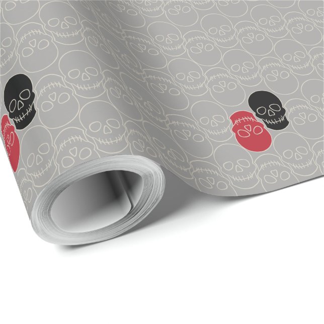 Papel De Presente Crânios - Cinzas fantasma e branco ósseo (Ponta do rolo)