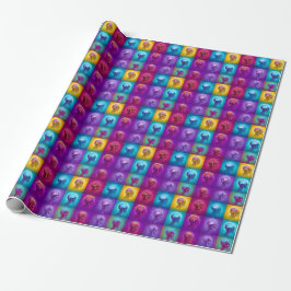 Papel De Presente Cránios Cromáticos - Padrão Neon Psicodélico