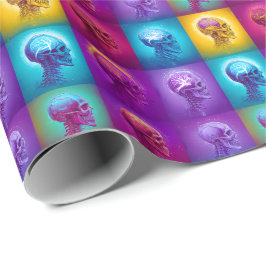 Papel De Presente Cránios Cromáticos - Padrão Neon Psicodélico