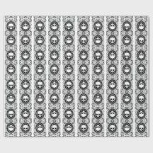 Crânios de Damasco Preto em Papel de Moldagem Bran