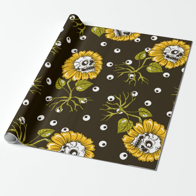 Papel De Presente crânios de girassol padrão uniforme (Desenrolado)