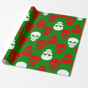 Papel De Presente Crânios de natal feios verde-vermelho