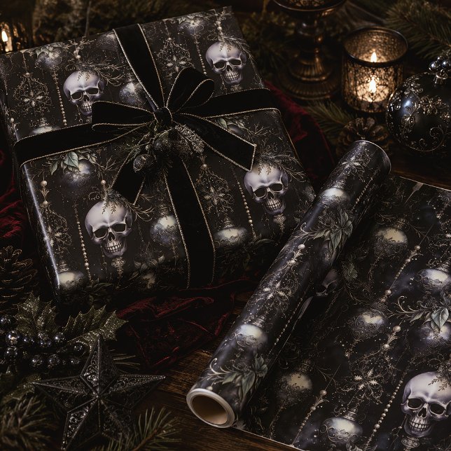 Papel De Presente Crânios de Natal Gótico Assustador (Criador carregado)