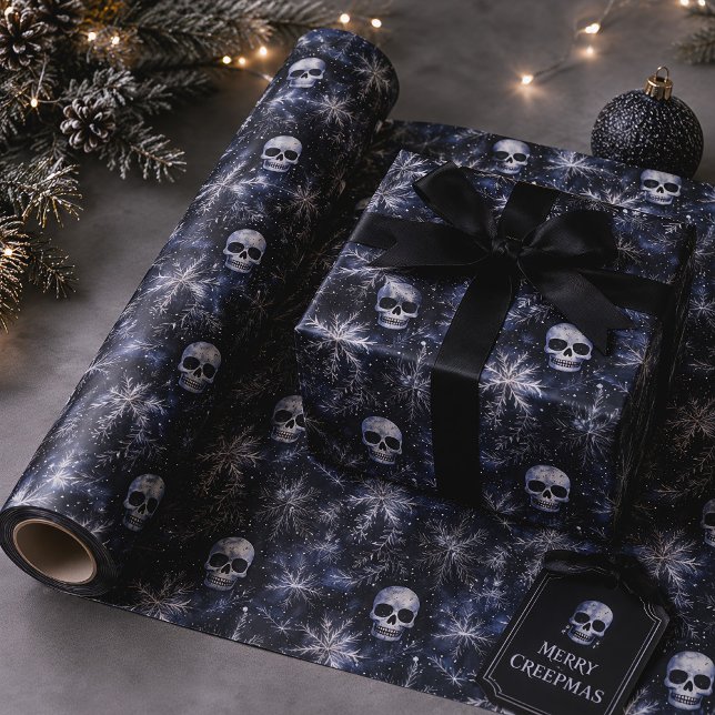 Papel De Presente Crânios de Natal Gótico Assustador (Criador carregado)