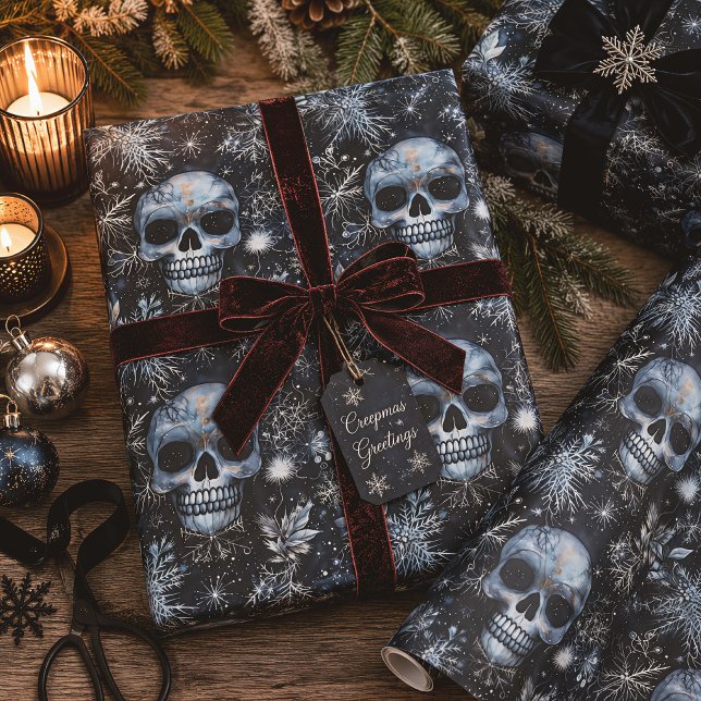 Papel De Presente Crânios de Natal Gótico Espeluznante Creepmas (Criador carregado)
