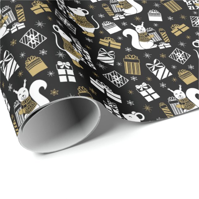 Papel De Presente Crânios de pantaneira-branca e Dourada de Natal (Ponta do rolo)