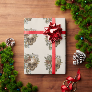 Papel De Presente Crânios e flores