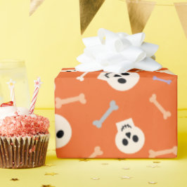Papel De Presente Crânios e Ossos - Malha do Halloween Laranja