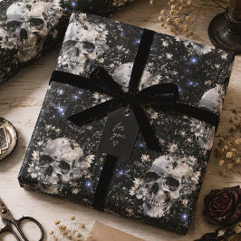 Papel De Presente Crânios Florais Góticos Botânicos Celestiais