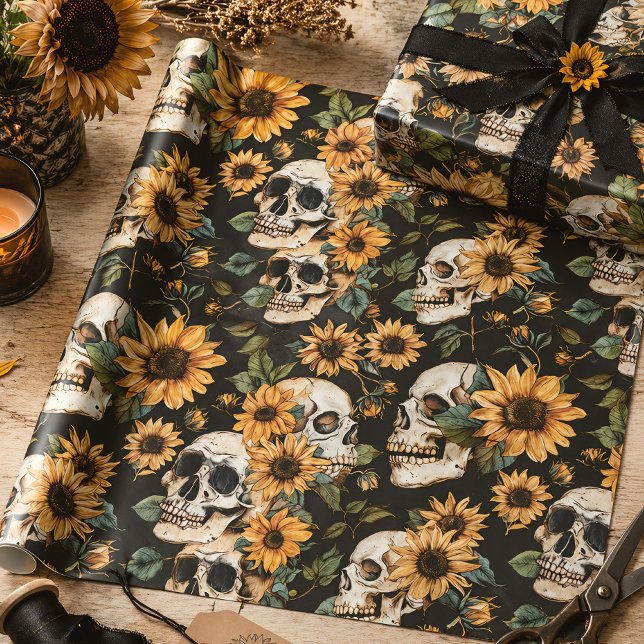 Papel De Presente Crânios Góticos & Papoulas Verão Gótico (Criador carregado)