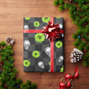 Papel De Presente Crânios Verdes e Série de Girassóis Design 10