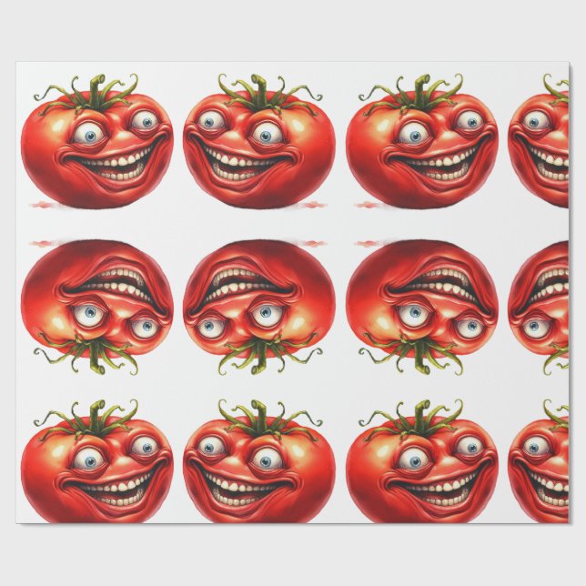 Papel De Presente Crazy Happy Tomato Cartoon Funny  Wrapping Paper (Aberto)