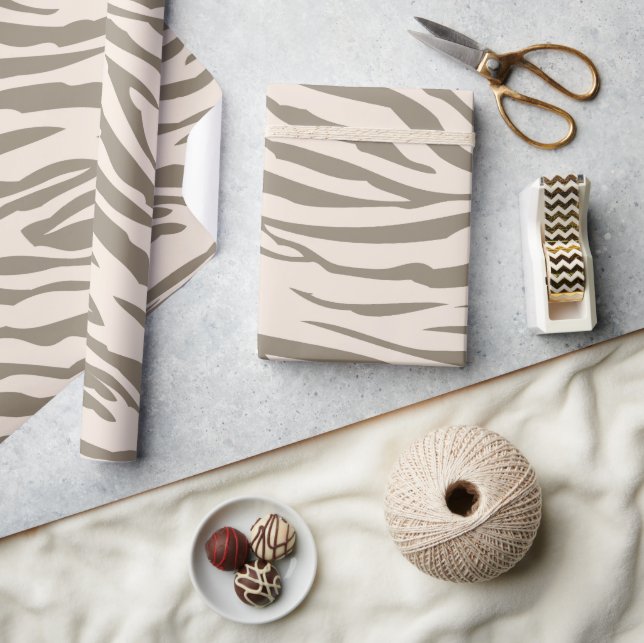 Papel De Presente Cream Brown White Zebra Print (Artesanato)