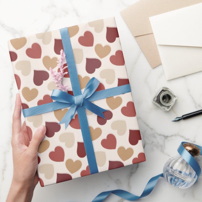 Papel De Presente Cream Gold Red Hearts Love (Presentear)