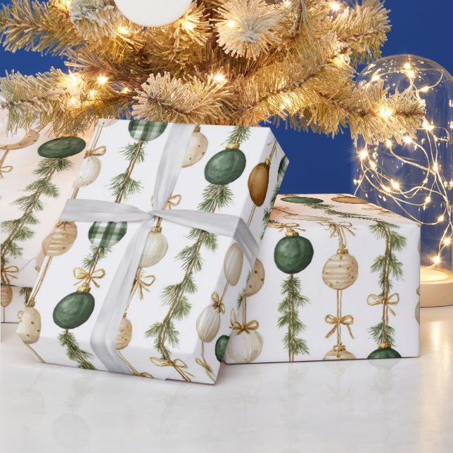 Papel De Presente Cream Green Gold Christmas Ornaments (Feriados)