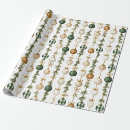 Papel De Presente Cream Green Gold Christmas Ornaments