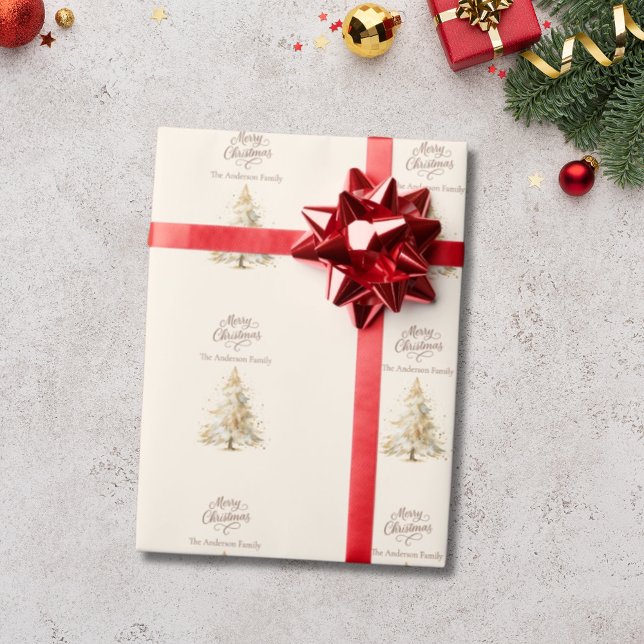 Papel De Presente Cream mocha marrom árvore neve Natal (Criador carregado)