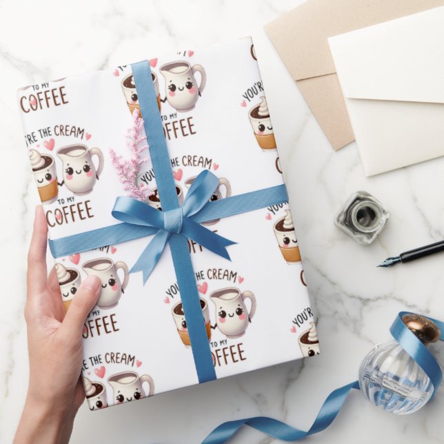 Papel De Presente Cream to My Coffee Love Gift Wrapping Paper (Presentear)