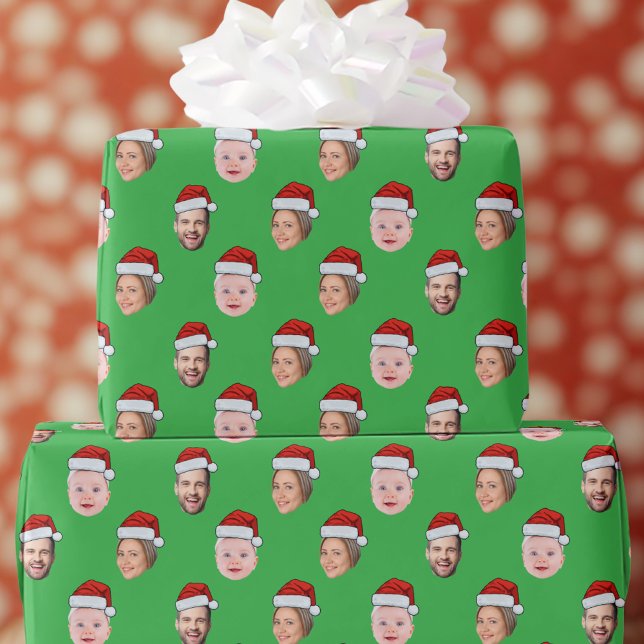 Papel De Presente Create Your Own Santa Hat Face 3 Photo Green (Criador carregado)