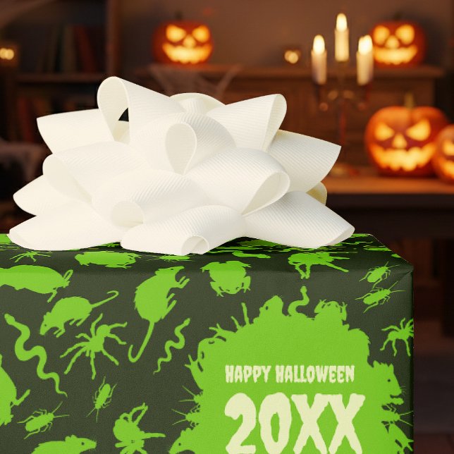Papel De Presente Creepy Crawlies Happy Halloween Add The Year Green (Criador carregado)