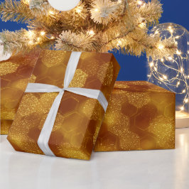 Papel De Presente Creme Brilho Dourado Mel Morno Padrão Glitter