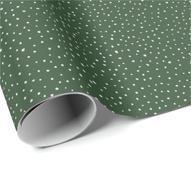 Papel De Presente creme de bolinhas de natal em verde floresta (Ponta do rolo)