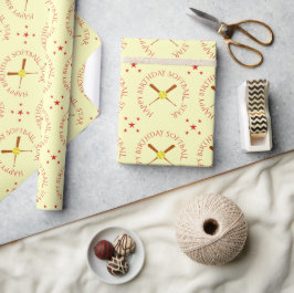 Papel De Presente Creme de texto vermelho personalizado para anivers