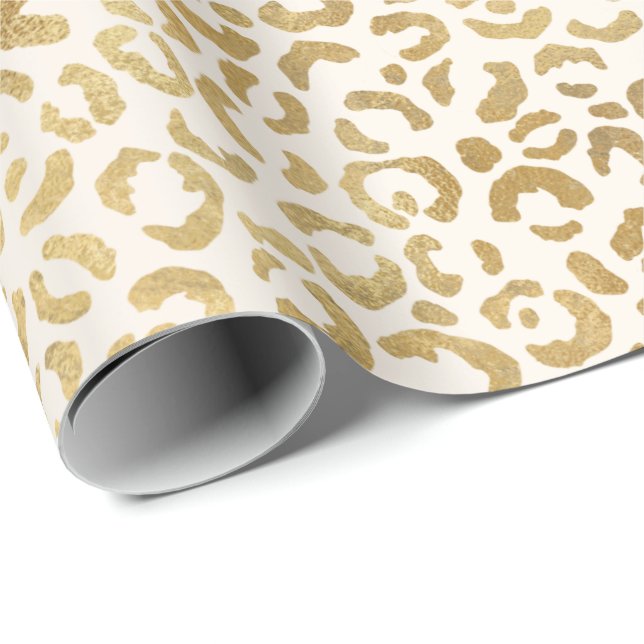 Papel De Presente  Creme Dourado Leopard Print     (Ponta do rolo)