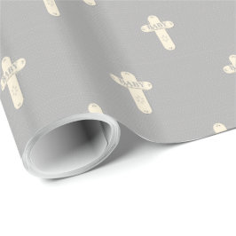 Papel De Presente Creme e Cruz Cinza para Dedicação de Bebê